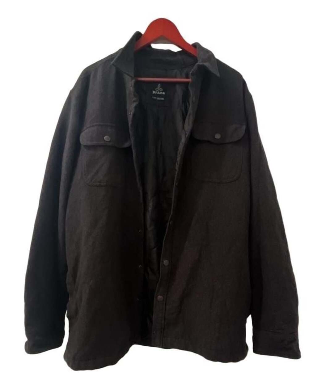 PrAna Flannel Shirt Jacket X-LRG Black Snap Front Lined Overshirt